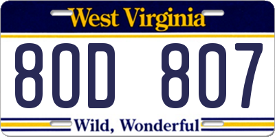 WV license plate 8OD807