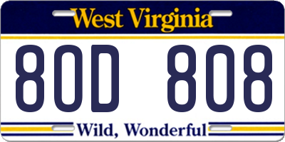 WV license plate 8OD808