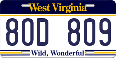 WV license plate 8OD809