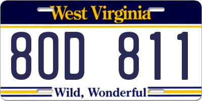 WV license plate 8OD811