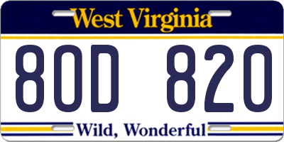 WV license plate 8OD820