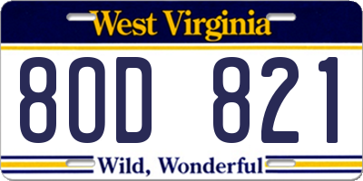 WV license plate 8OD821