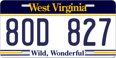 WV license plate 8OD827
