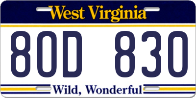 WV license plate 8OD830