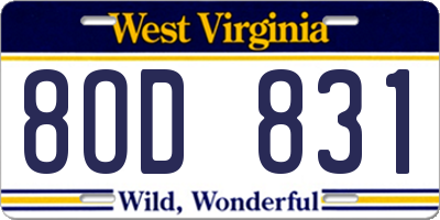 WV license plate 8OD831