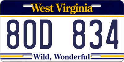 WV license plate 8OD834