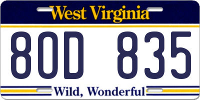 WV license plate 8OD835