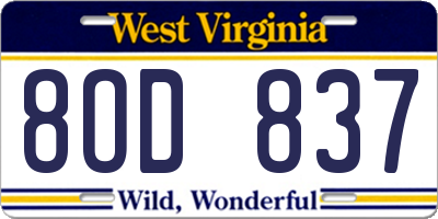 WV license plate 8OD837