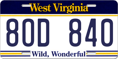 WV license plate 8OD840