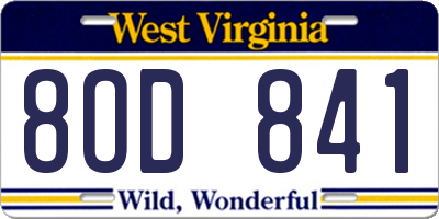 WV license plate 8OD841