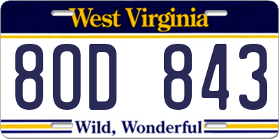 WV license plate 8OD843