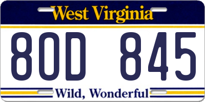 WV license plate 8OD845