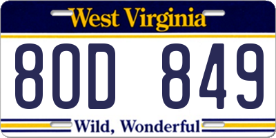 WV license plate 8OD849