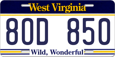WV license plate 8OD850