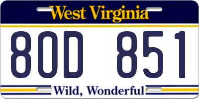 WV license plate 8OD851