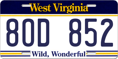 WV license plate 8OD852