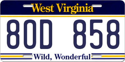WV license plate 8OD858