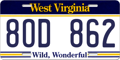 WV license plate 8OD862