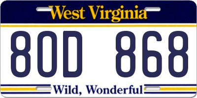 WV license plate 8OD868