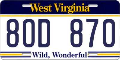 WV license plate 8OD870