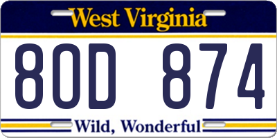 WV license plate 8OD874