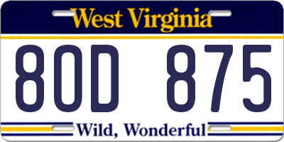 WV license plate 8OD875