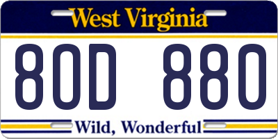 WV license plate 8OD880