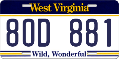 WV license plate 8OD881