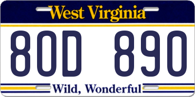 WV license plate 8OD890
