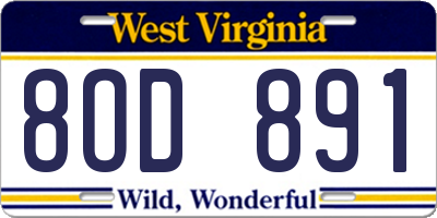 WV license plate 8OD891