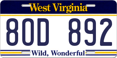 WV license plate 8OD892