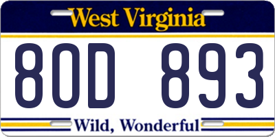 WV license plate 8OD893