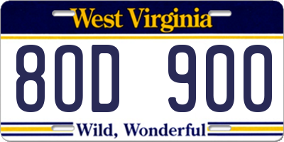 WV license plate 8OD900