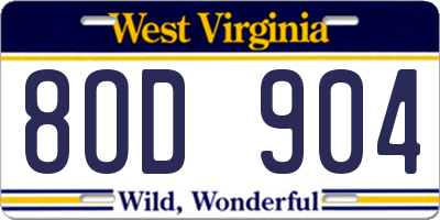 WV license plate 8OD904
