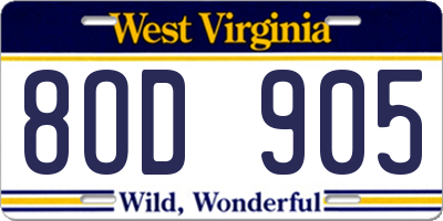 WV license plate 8OD905