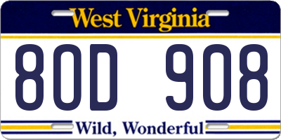 WV license plate 8OD908