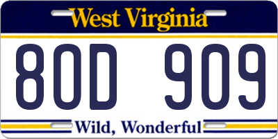 WV license plate 8OD909