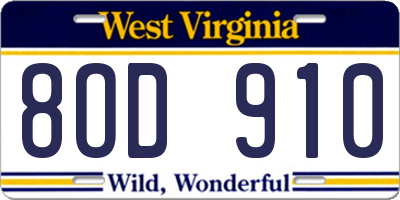 WV license plate 8OD910