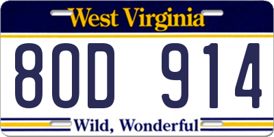WV license plate 8OD914