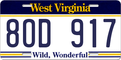 WV license plate 8OD917