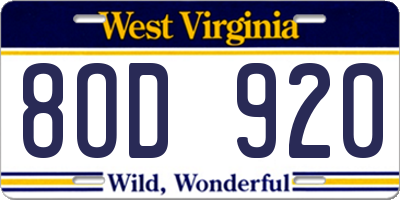 WV license plate 8OD920