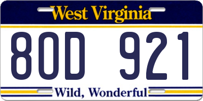 WV license plate 8OD921