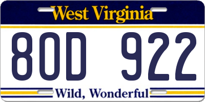 WV license plate 8OD922