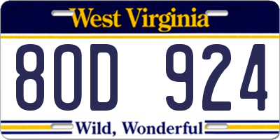 WV license plate 8OD924