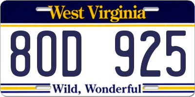 WV license plate 8OD925