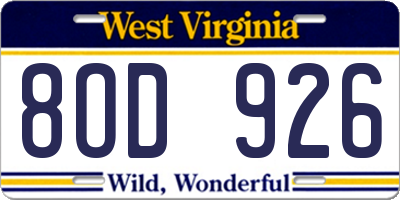 WV license plate 8OD926