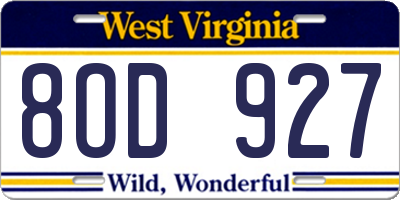 WV license plate 8OD927