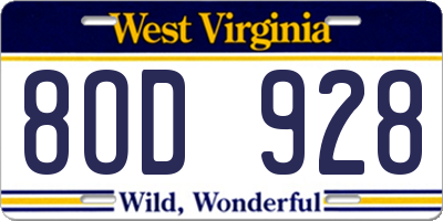 WV license plate 8OD928