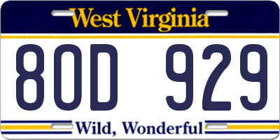 WV license plate 8OD929