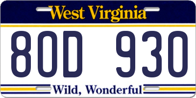 WV license plate 8OD930